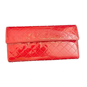 Aldo red quilted patent leather envelope wallet